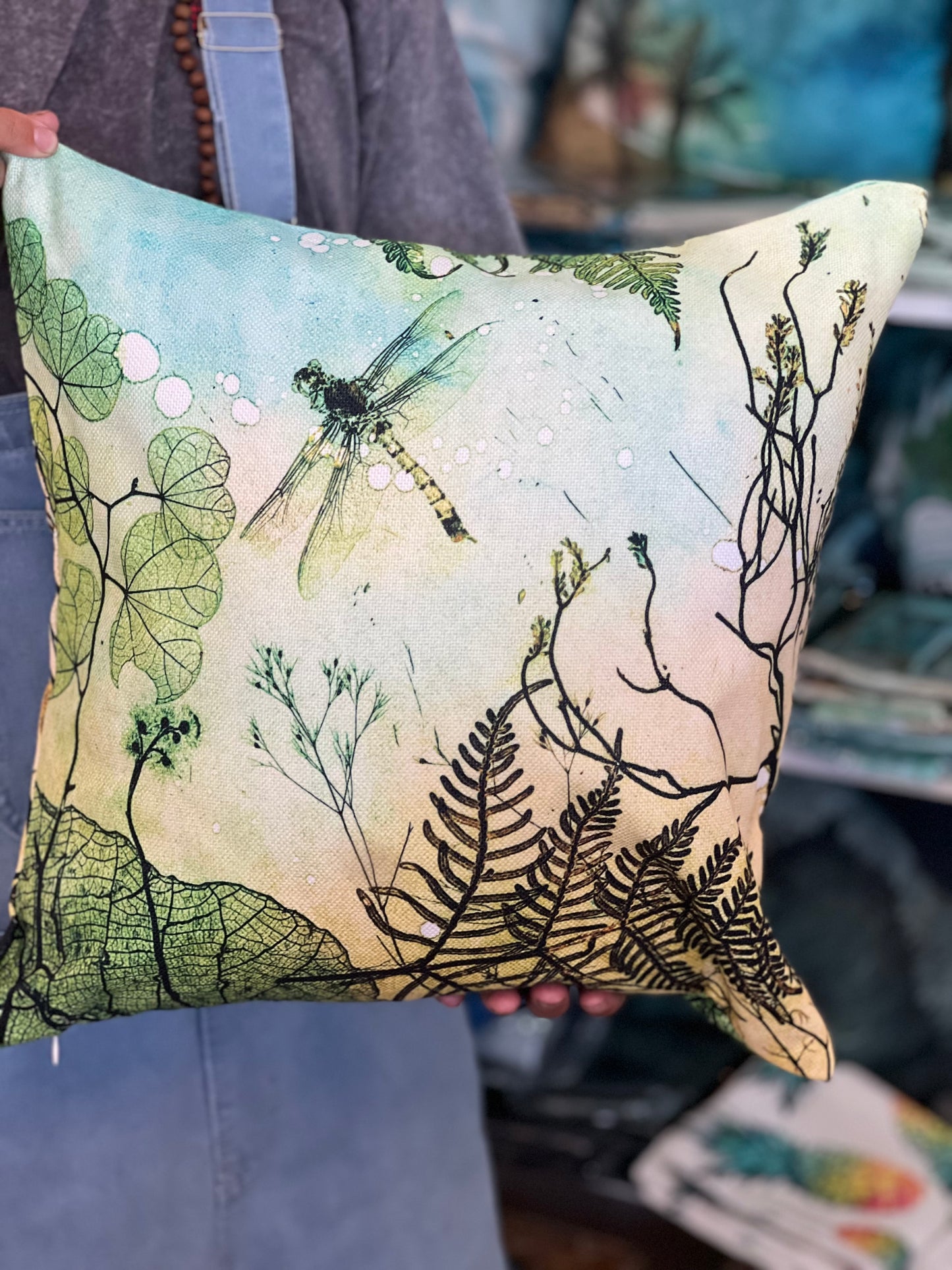Green Dragonfly Cushion Cover