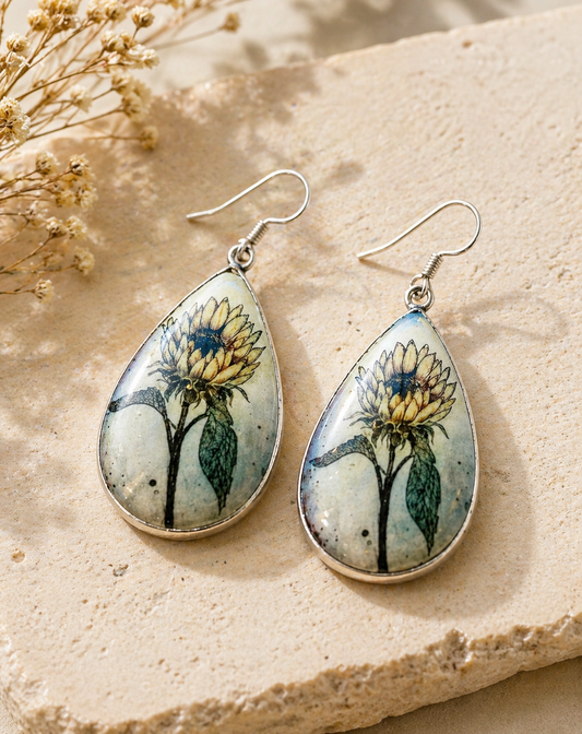 Handmade Metal Earrings - Sunflower