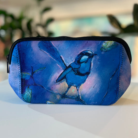 Blue Wren neoprene pouch bag