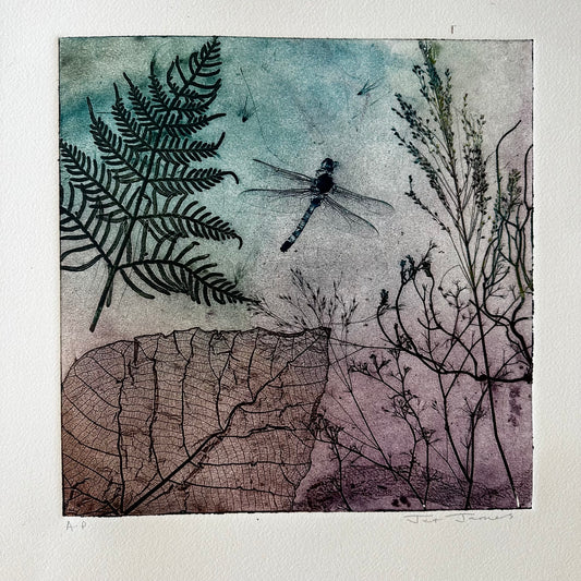"Green Dragonfly" Original Etching 2024