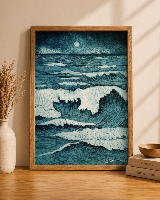 Full Moon Waves Art Print