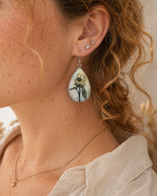 Handmade Metal Earrings - Sunflower
