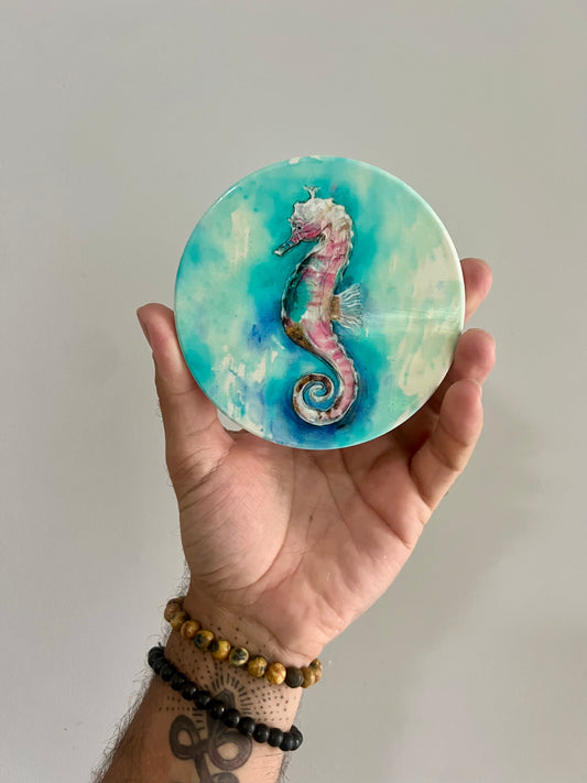 Pink Seahorse Ceramic Coaster