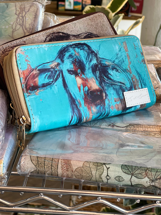 Blue Calf double zipper Wallet