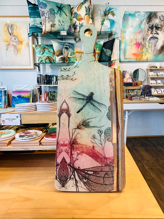 Wood and Resin Serving Board - Warm Dragonfly
