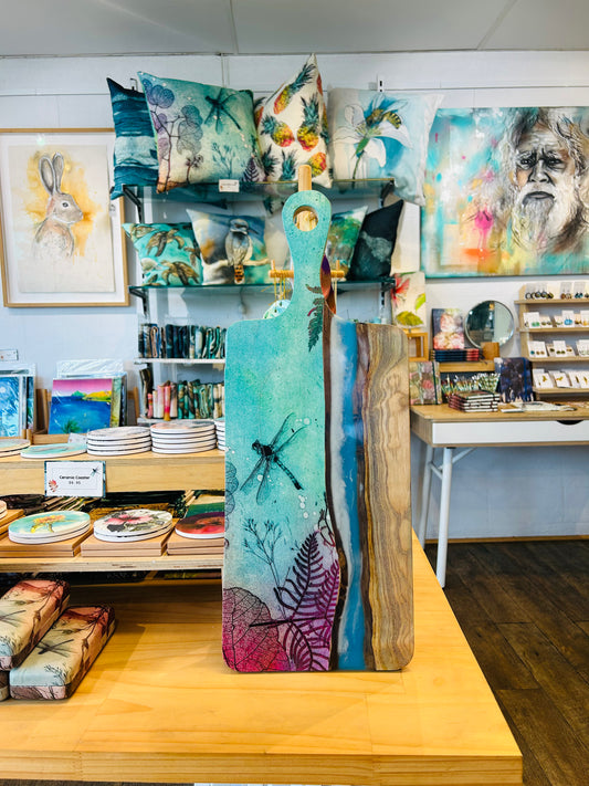 Wood and Resin Serving Board - Ocean Dragonfly