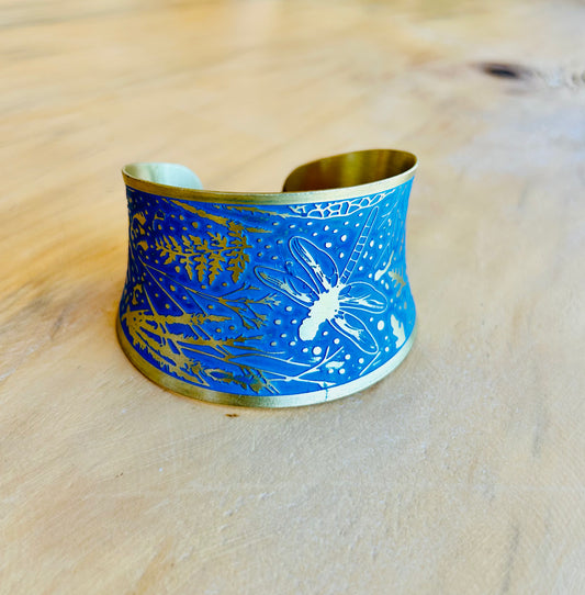 Etched Dark Blue Dragonfly Cuff