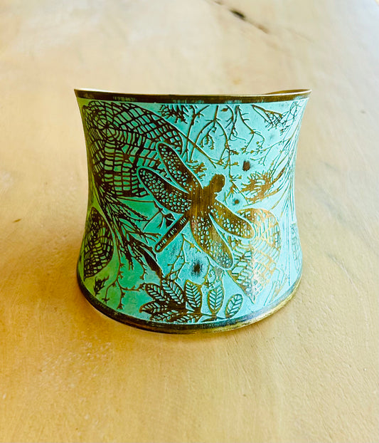 Etched Dragonfly Cuff - Light Blue