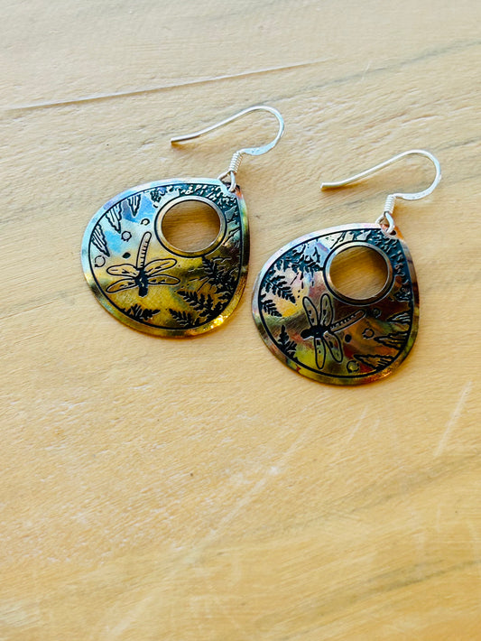 Burnt Etch Dragonfly Earrings