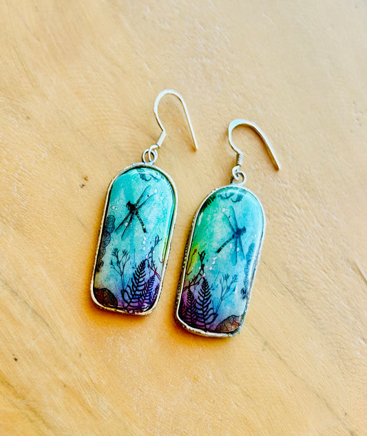 Handmade Metal Earrings - Ocean Dragonfly