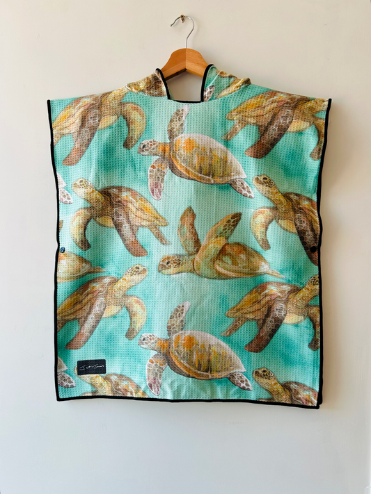 Kids Sand-Free Waffle Towel Hoodie - Turtles
