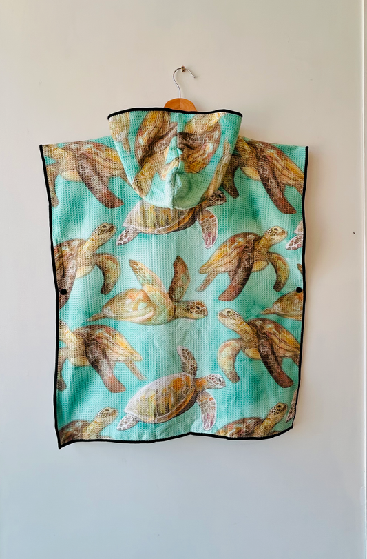 Kids Sand-Free Waffle Towel Hoodie - Turtles