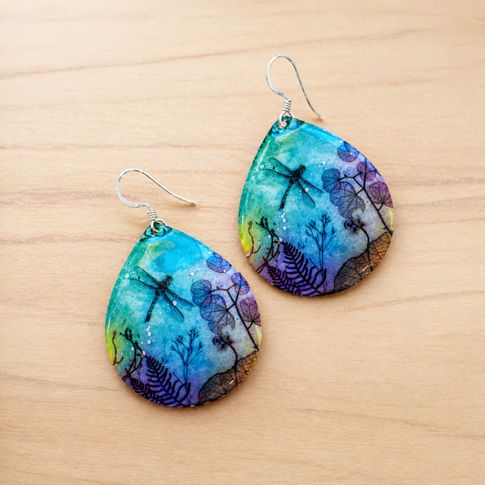 Handmade Metal Earrings - Ocean Dragonfly