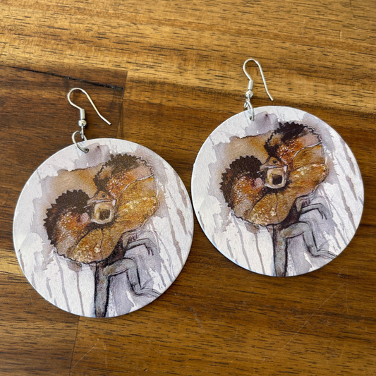 Large Wood Earrings - Frilled-Neck Lizard