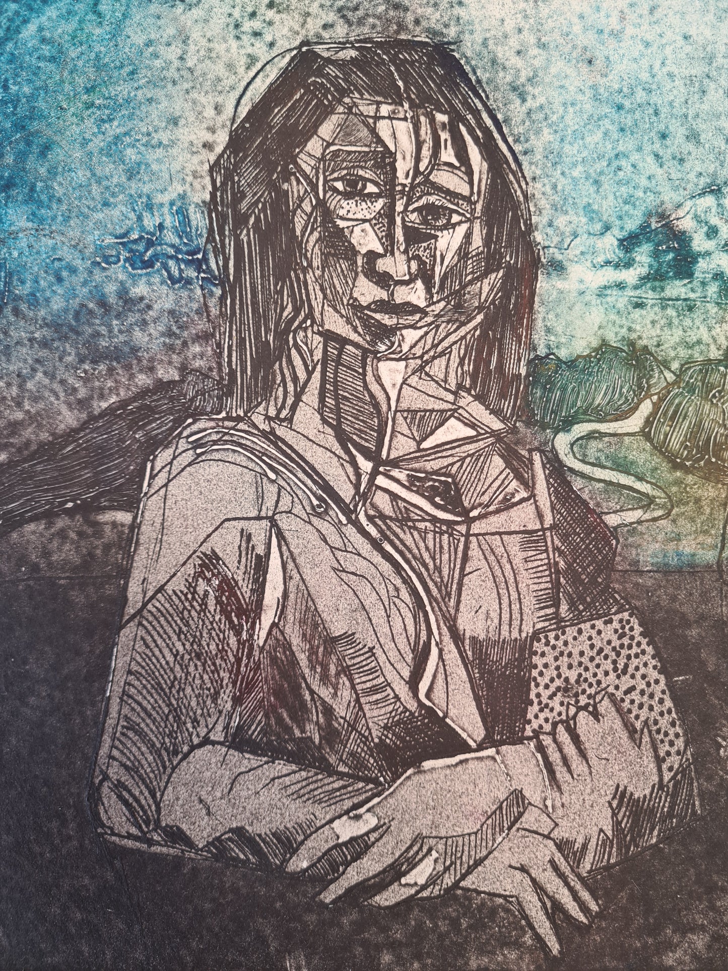 'Mona' Original Collagraph