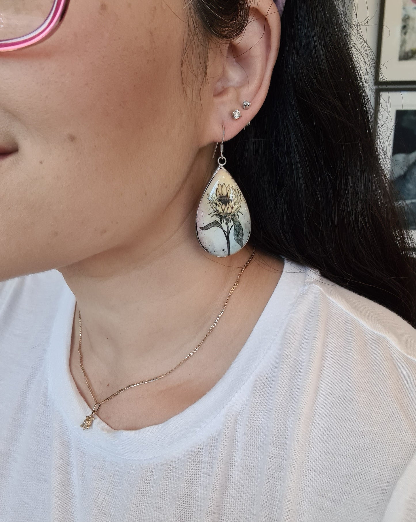 Handmade Metal Earrings - Sunflower