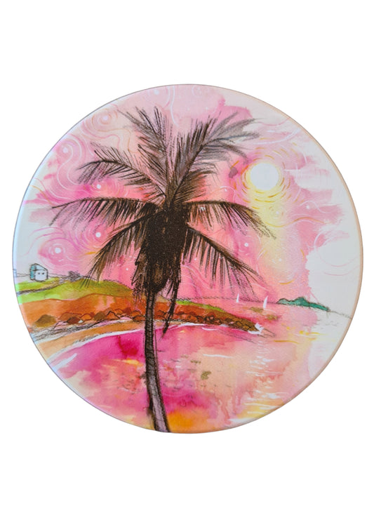 Pink Palm Ceramic Coaster