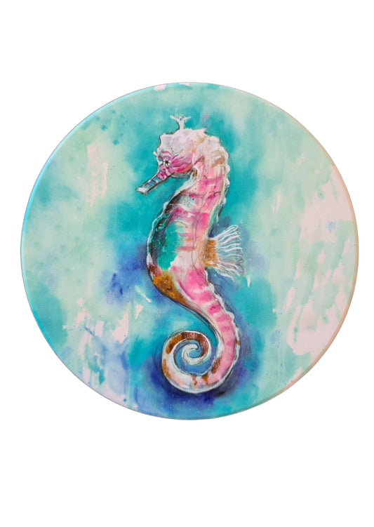 Pink Seahorse Ceramic Coaster