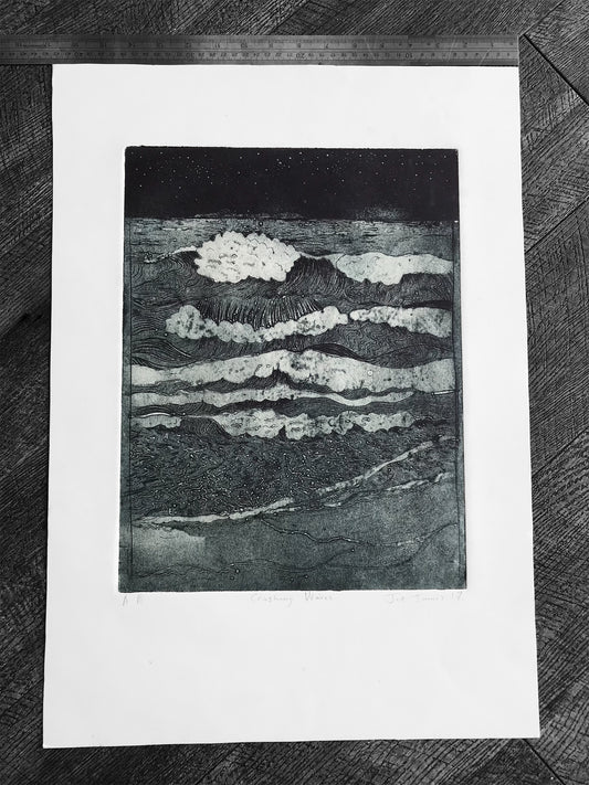 'Crashing Waves' Original Collagraph