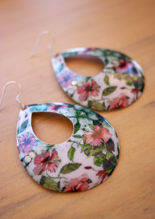 Handmade Metal Earrings - Hibiscus