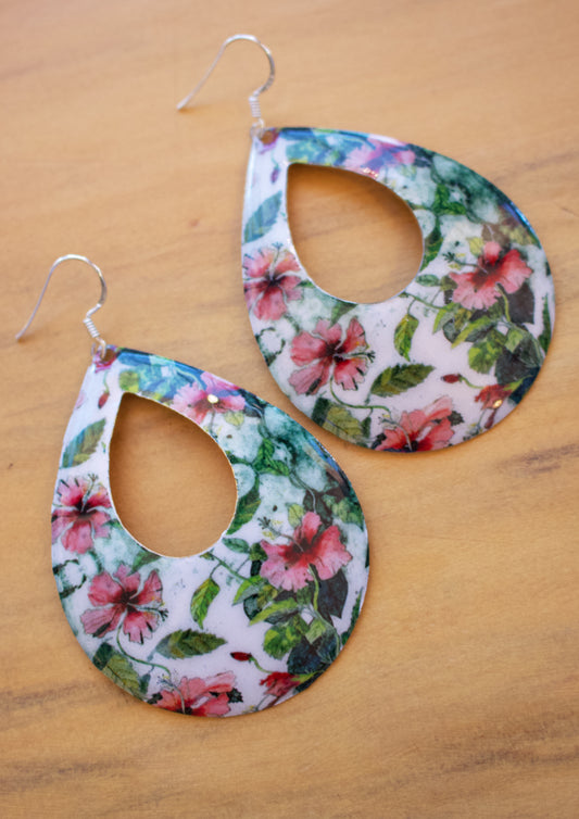 Handmade Metal Earrings - Hibiscus