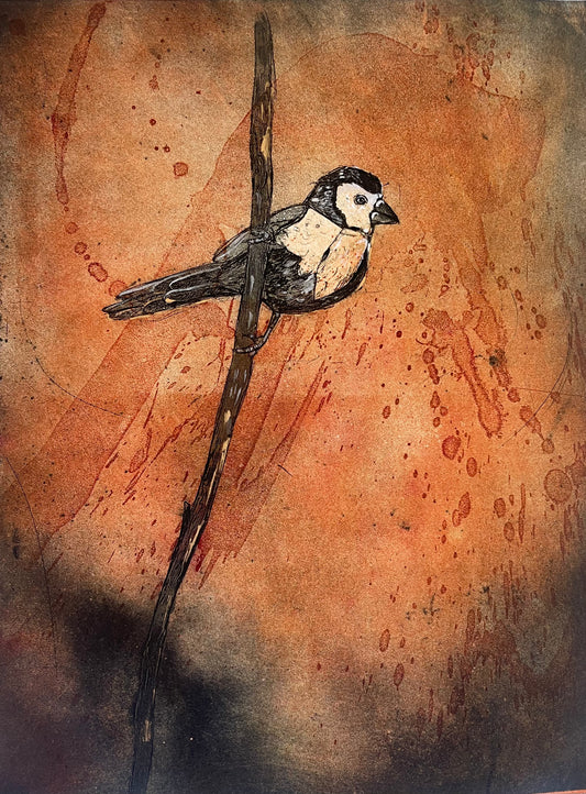 Finch 3 (Red)" Original Collagraph Artwork