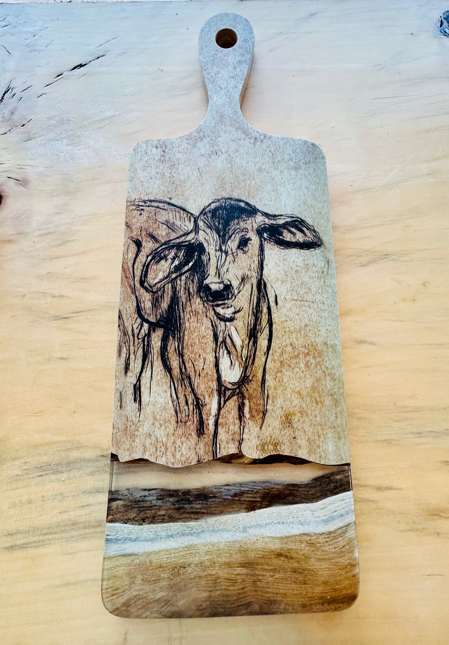 Wood and Resin Serving Board - Brown Calf