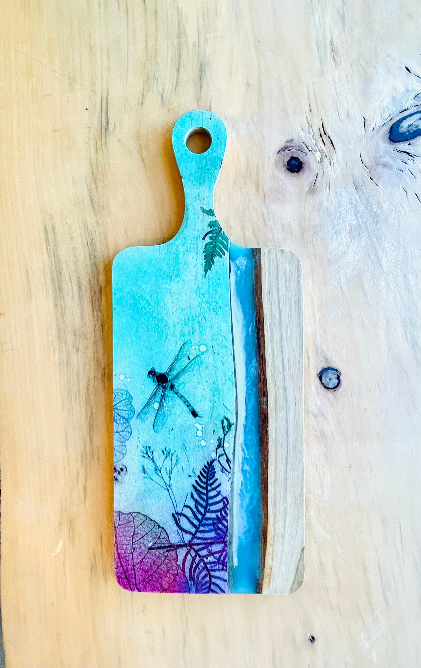 Wood and Resin Serving Board - Ocean Dragonfly