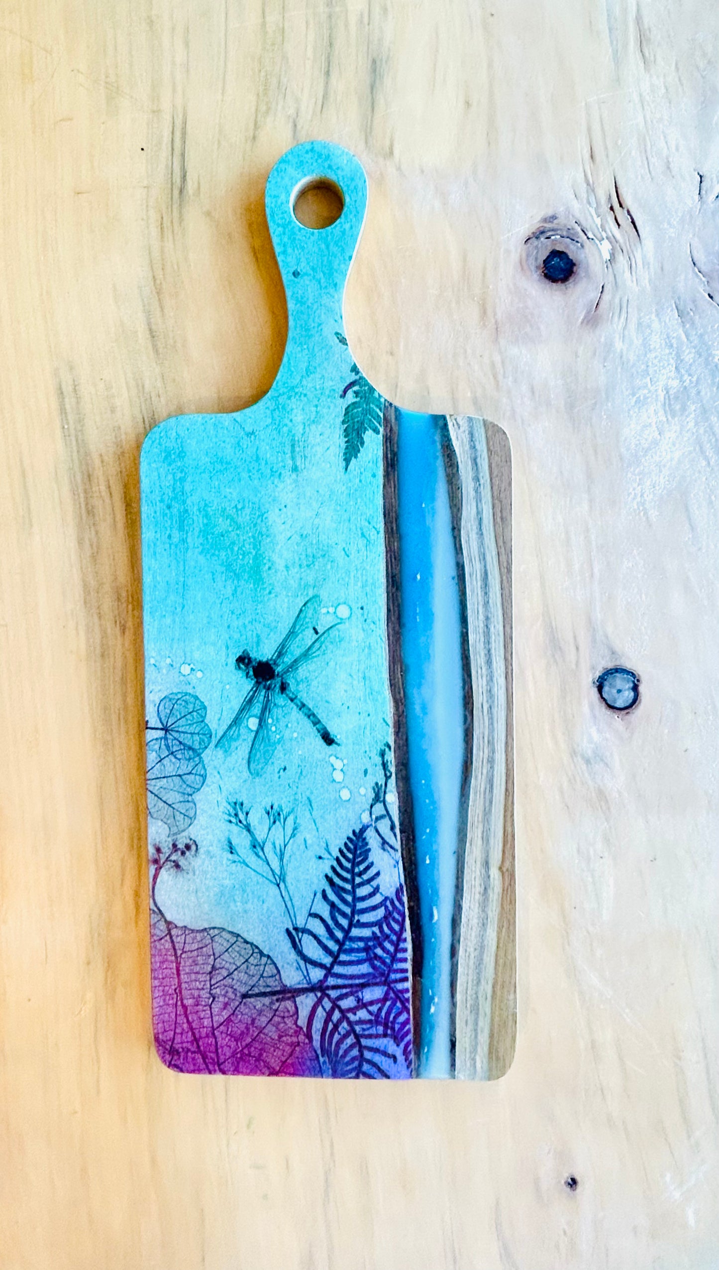 Wood and Resin Serving Board - Ocean Dragonfly