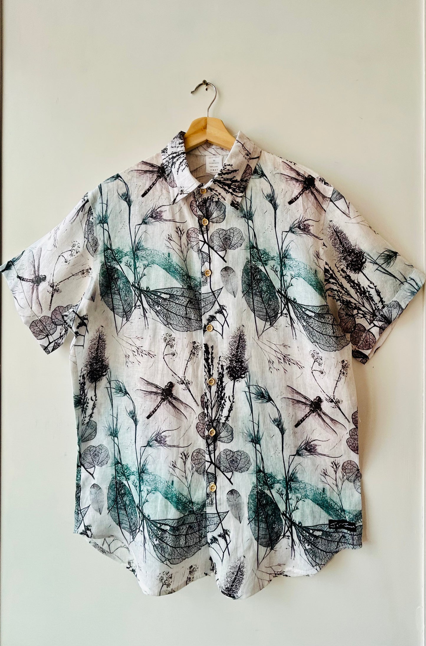 Linen Black and White Dragonfly Shirt