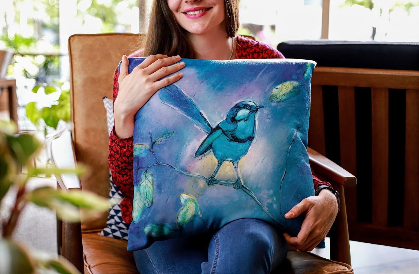 Blue Wren Cushion Cover