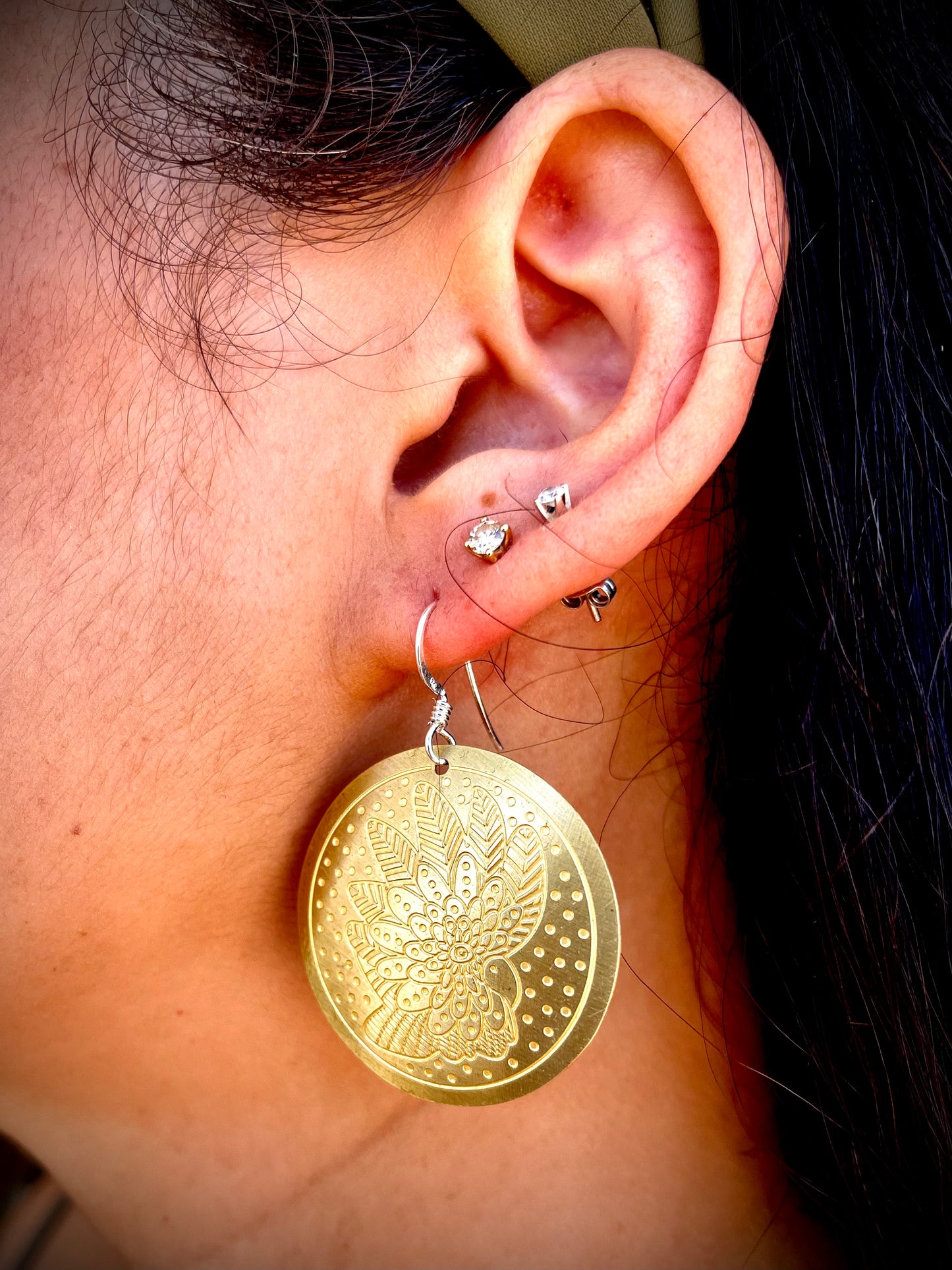 Etched Brass Metal Earrings - Mystic Cockatoo