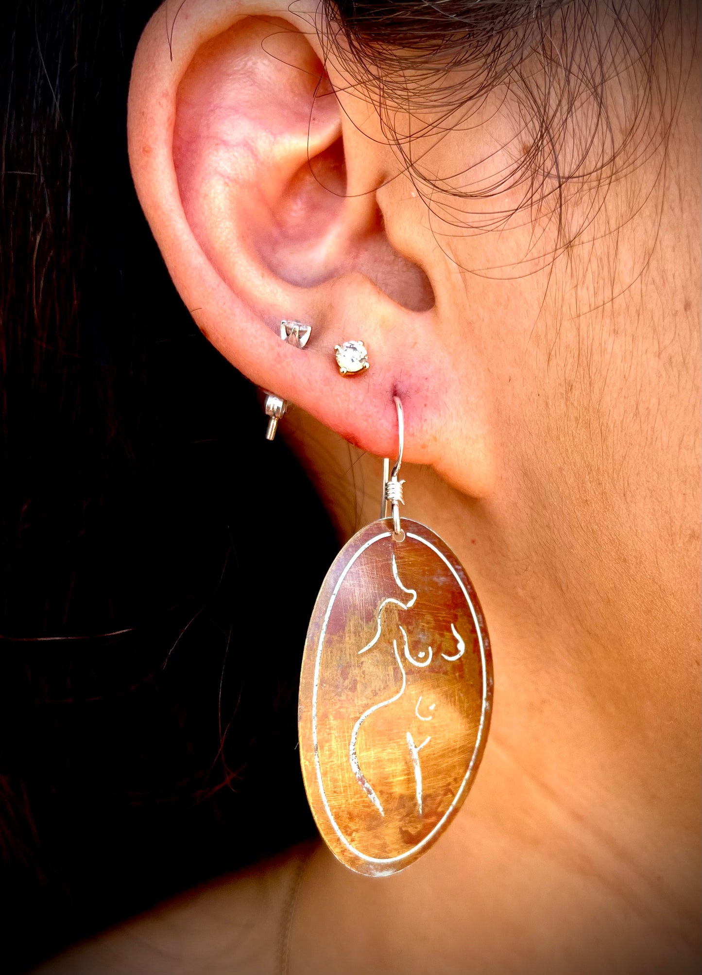 Etched Brass Metal Earrings - Female Form