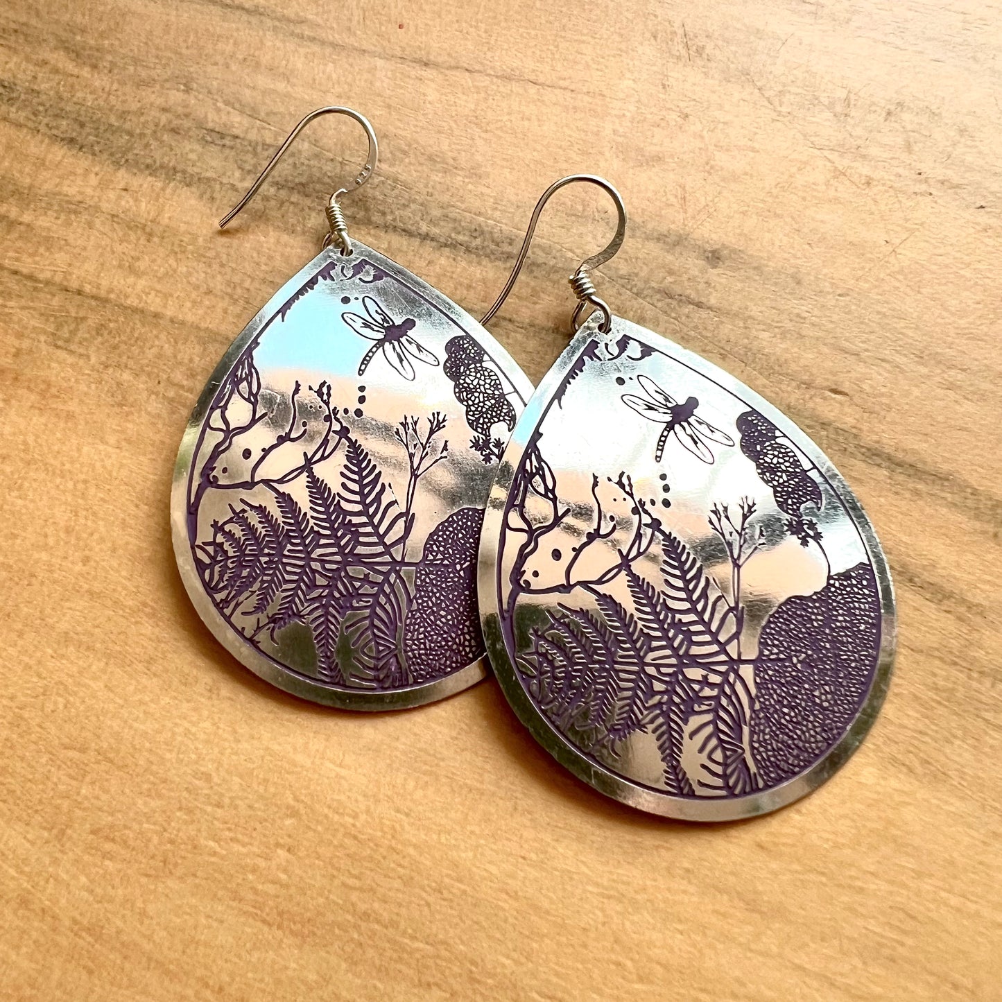 Etched Brass Metal Earrings - Medium Dragonfly