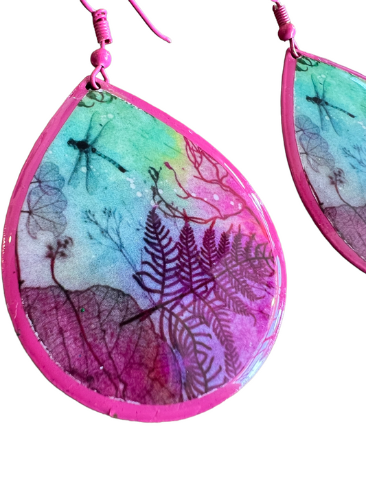 Handmade Metal Earrings - Rainbow Dragonfly