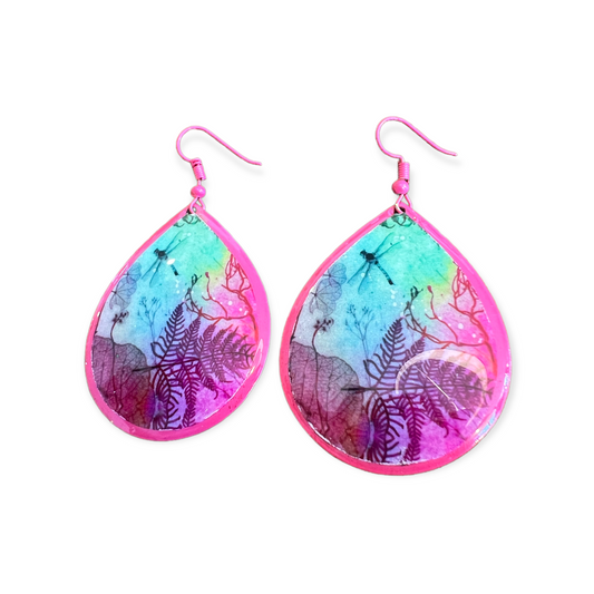 Handmade Metal Earrings - Rainbow Dragonfly