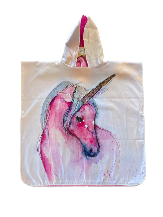 Kids Sand-Free Towel Hoodie - Pink Unicorn
