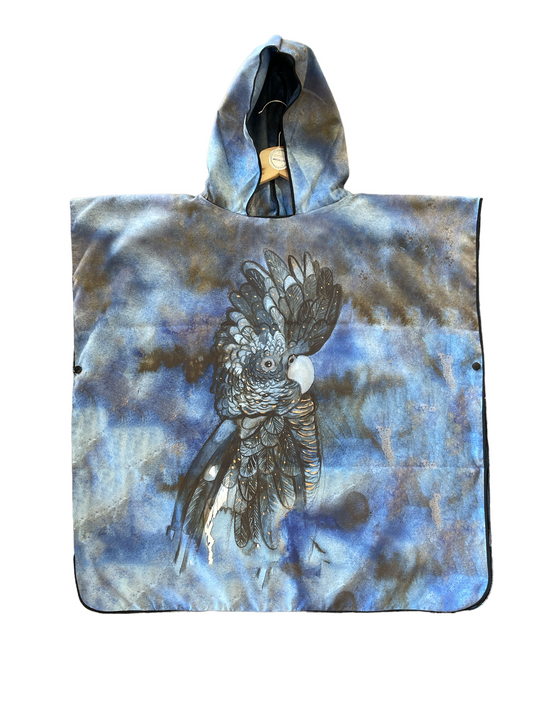 Kids Sand-Free Towel Hoodie - Black Cockatoo