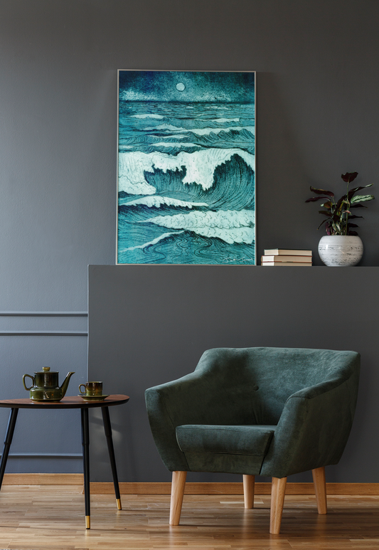 Full Moon Waves Art Print