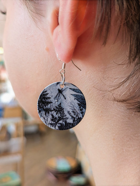 Black and White Dragonfly - Wooden Earrings