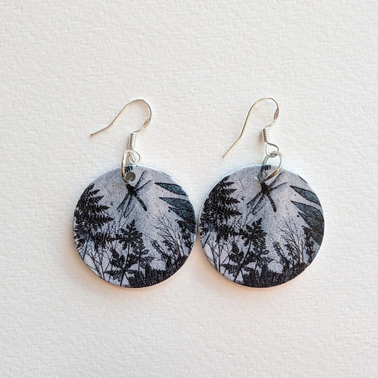 Black and White Dragonfly - Wooden Earrings