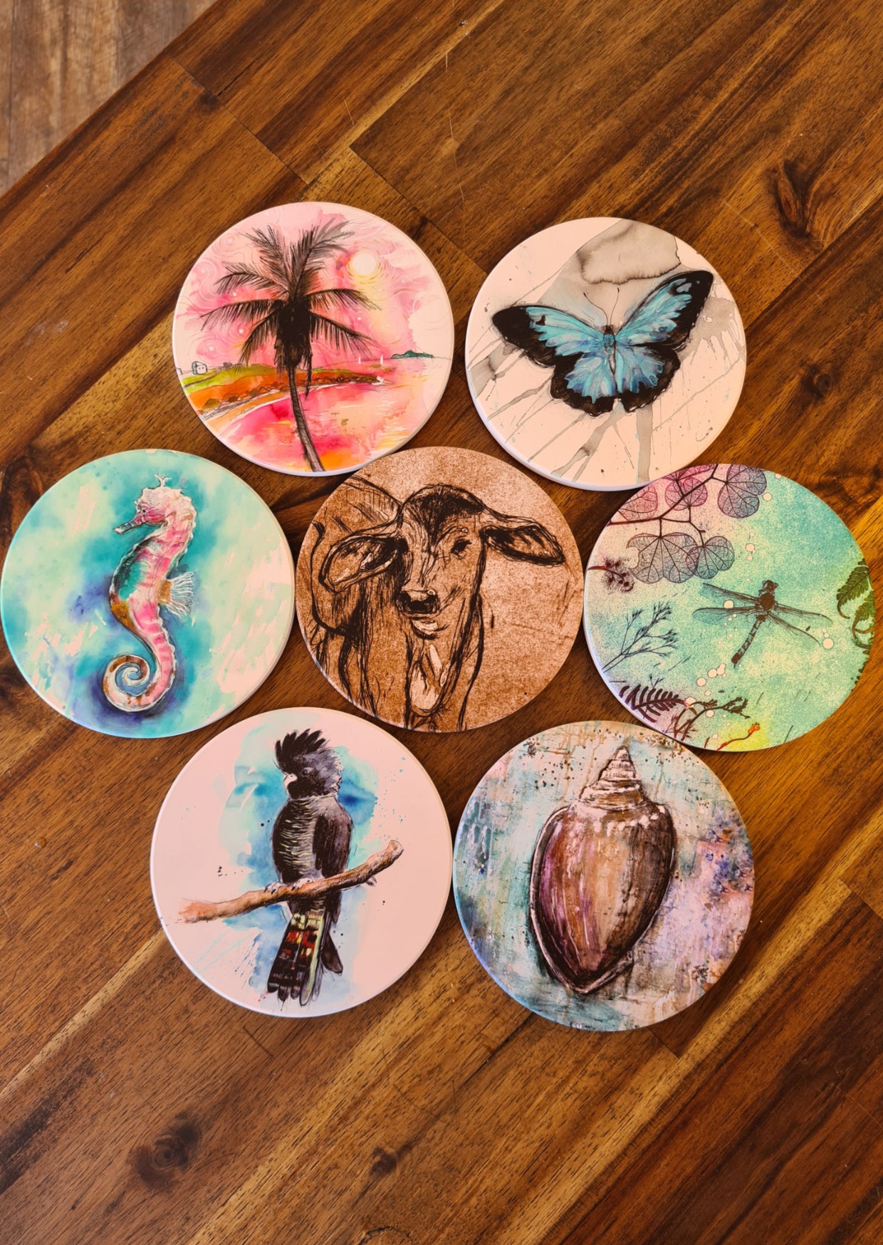 Pink Seahorse Ceramic Coaster