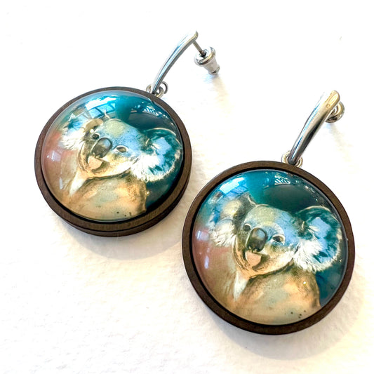 Glass Drop Earring - Koala Dark Wood