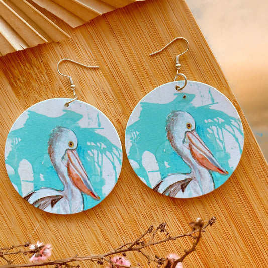 Large Wood Earrings - Pelican