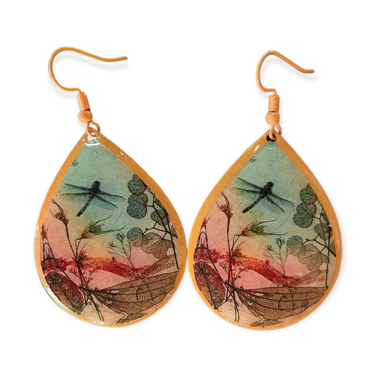Handmade Metal Earrings - Rustic Dragonfly