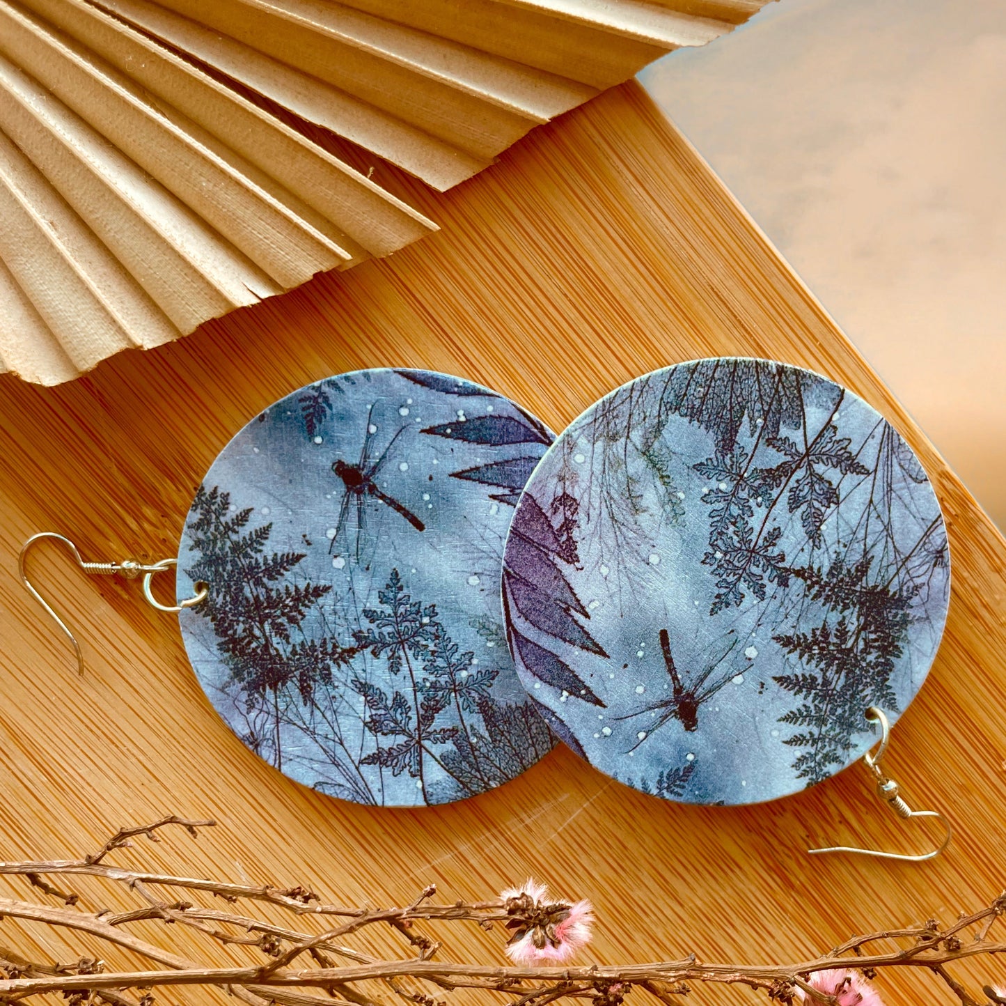 Large Wood Earrings - Dark Dragonfly