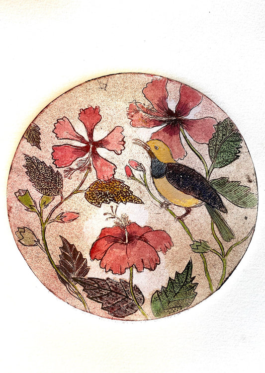 Sunbird Porthole Mini Collagraph Print