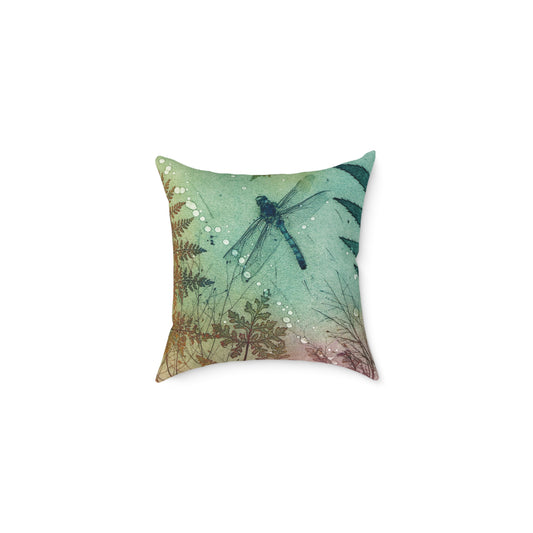 Green Dragonfly Square Poly Canvas Pillow by Jet James