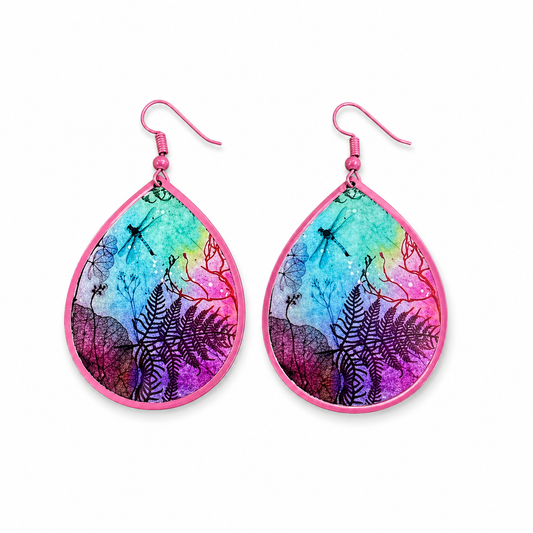 Handmade Metal Earrings - Rainbow Dragonfly