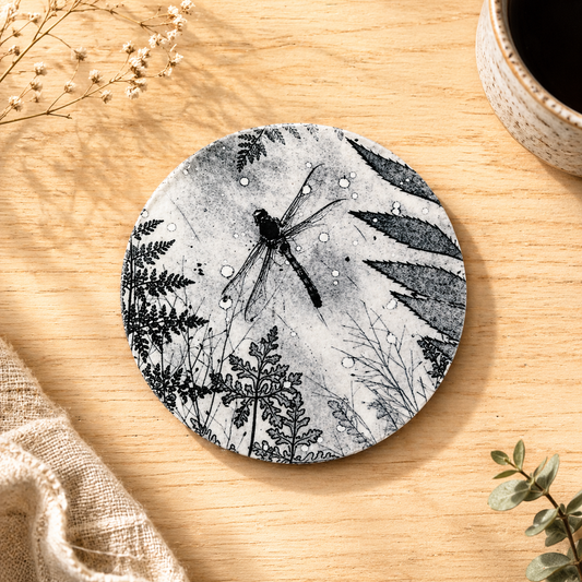 Dark Dragonfly Ceramic Coaster